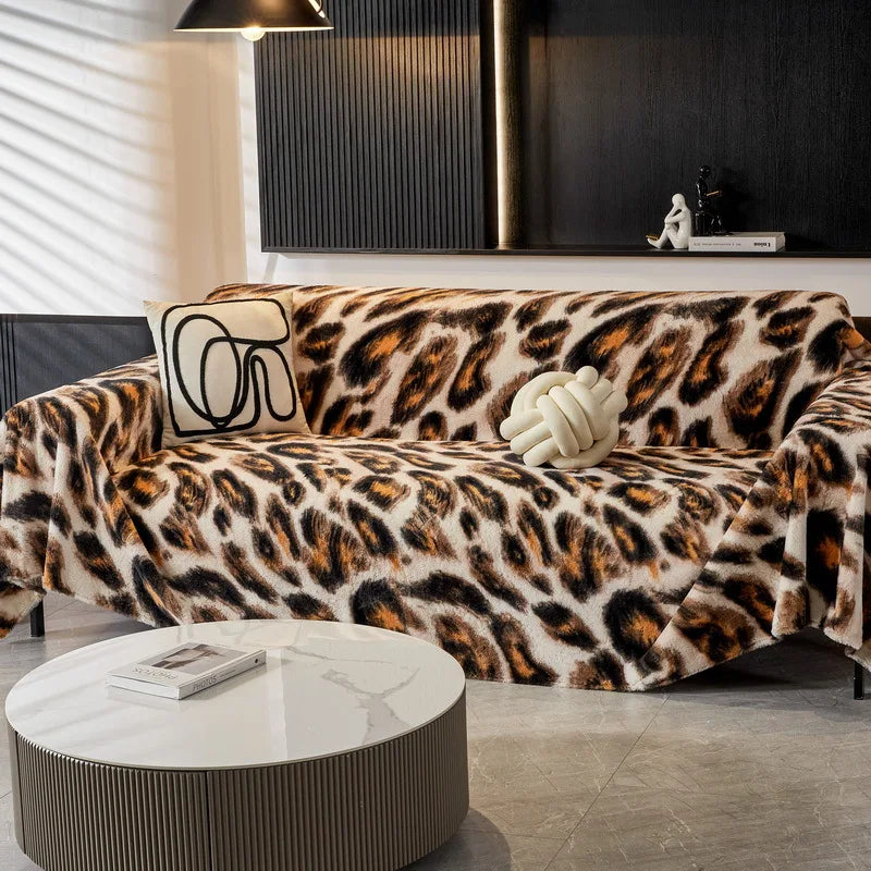 EIFLOY-Leopard Print Plush Sofa Covers Velvet, Throw Blanket, Couch Slip Covers, One Piece, Universal Furniture Protector